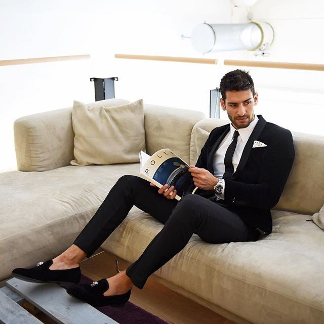 Exclusive Men Skull Buckle Rock Style Velvet Loafers / Rock and Roll outfits for guys