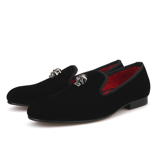 Exclusive Men Skull Buckle Rock Style Velvet Loafers / Rock and Roll outfits for guys
