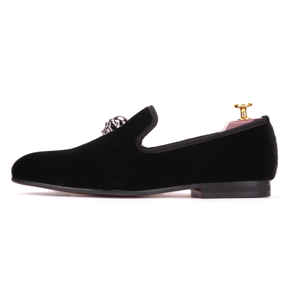 Exclusive Men Skull Buckle Rock Style Velvet Loafers / Rock and Roll outfits for guys