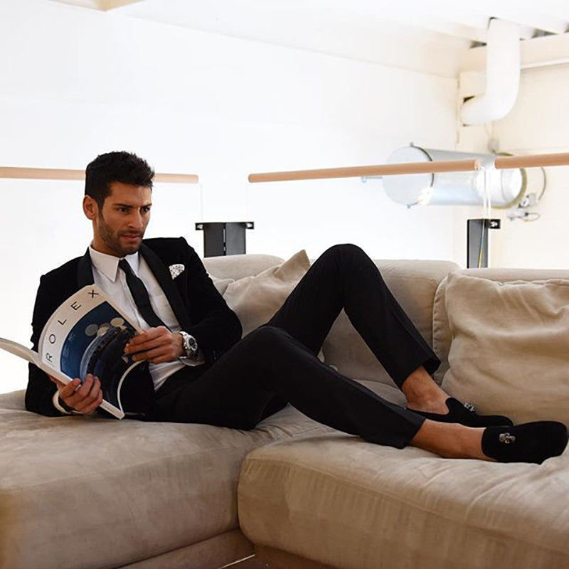 Exclusive Men Skull Buckle Rock Style Velvet Loafers / Rock and Roll outfits for guys