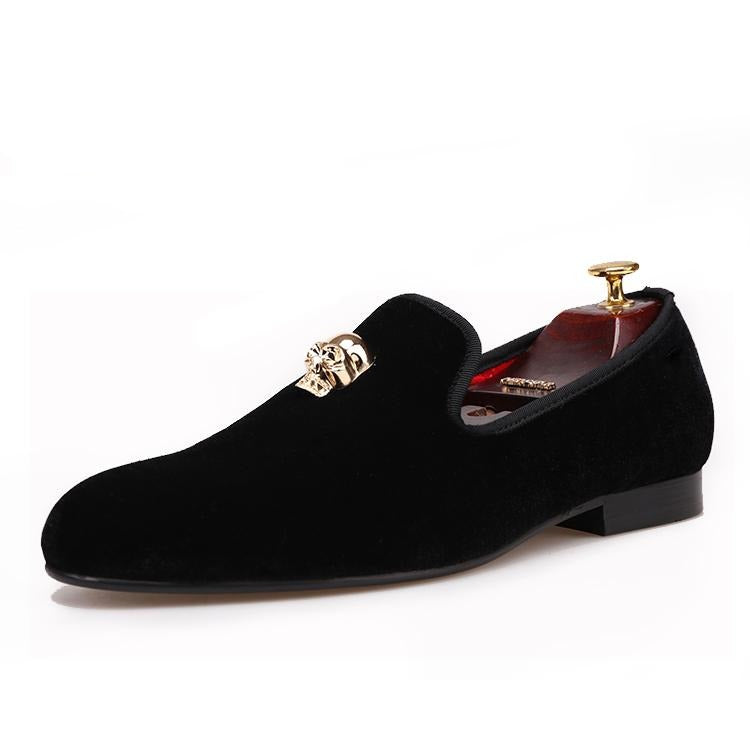 Exclusive Men Skull Buckle Rock Style Velvet Loafers / Rock and Roll outfits for guys