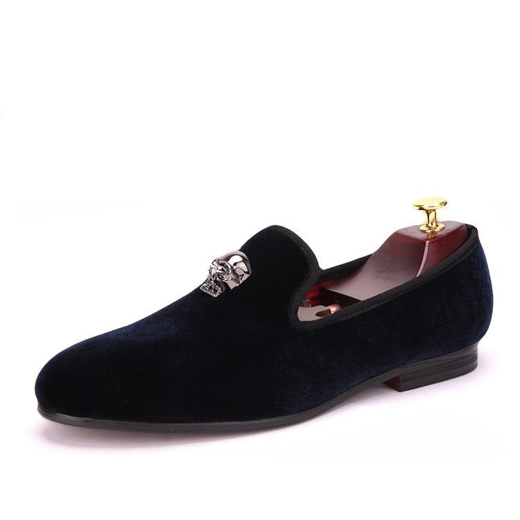 Exclusive Men Skull Buckle Rock Style Velvet Loafers / Rock and Roll outfits for guys