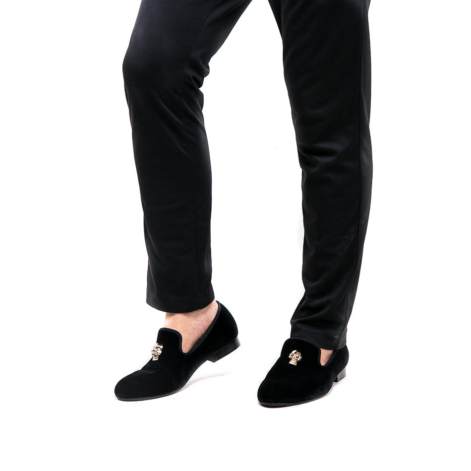 Exclusive Men Skull Buckle Rock Style Velvet Loafers / Rock and Roll outfits for guys