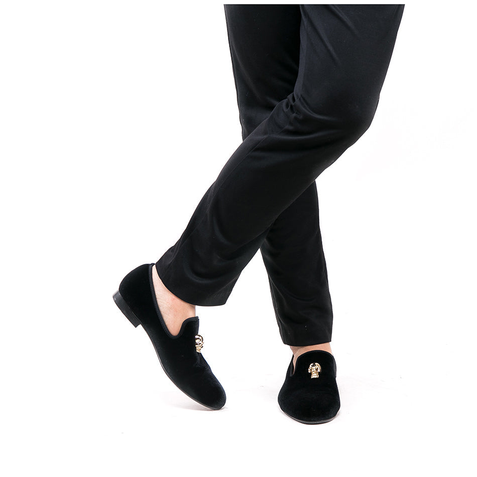 Exclusive Men Skull Buckle Rock Style Velvet Loafers / Rock and Roll outfits for guys