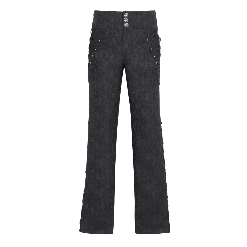 Exquisite Black Floral Embroidered Trousers with Lace