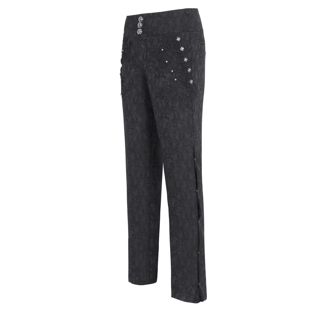 Exquisite Black Floral Embroidered Trousers with Lace