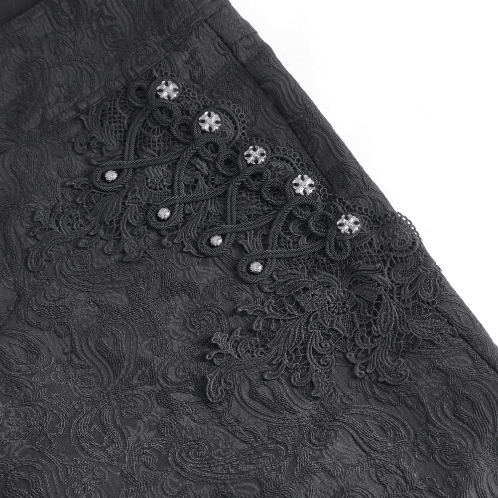 Exquisite Black Floral Embroidered Trousers with Lace