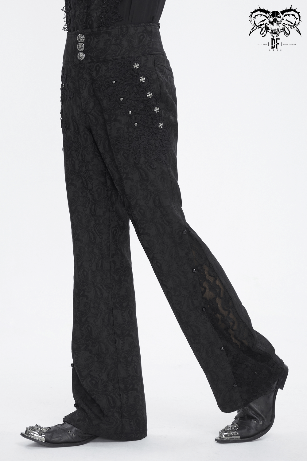 Exquisite Black Floral Embroidered Trousers with Lace