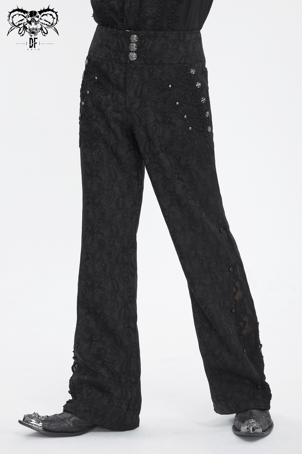 Exquisite Black Floral Embroidered Trousers with Lace