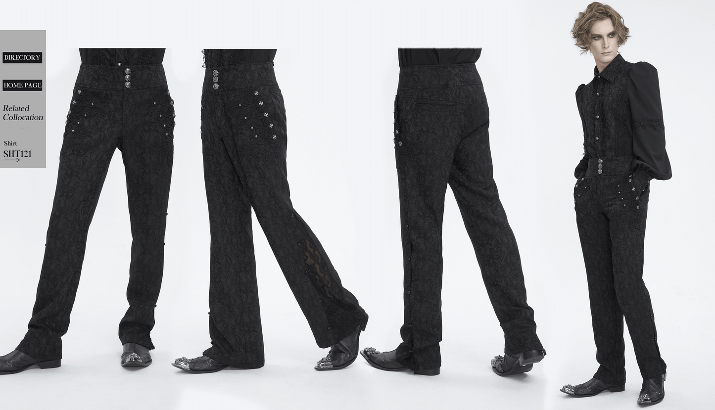 Exquisite Black Floral Embroidered Trousers with Lace