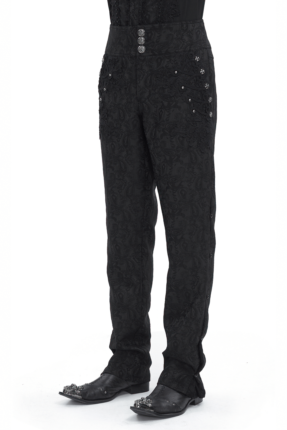 Exquisite Black Floral Embroidered Trousers with Lace