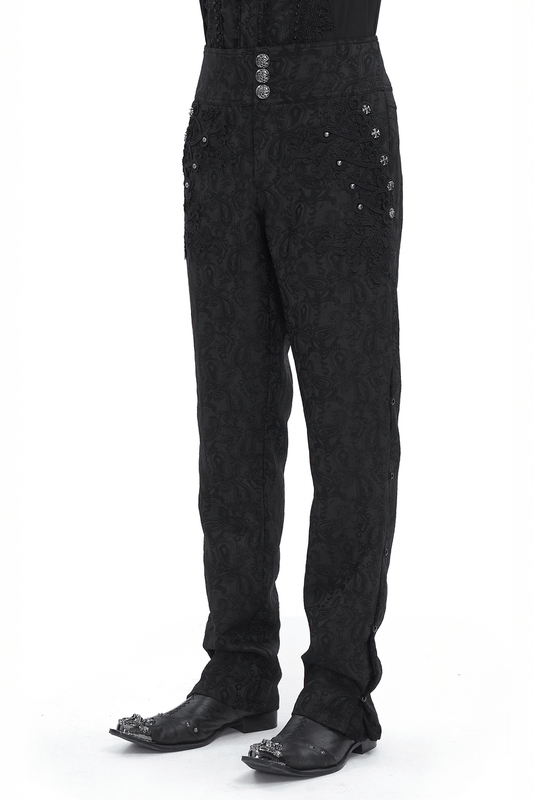 Exquisite Black Floral Embroidered Trousers with Lace