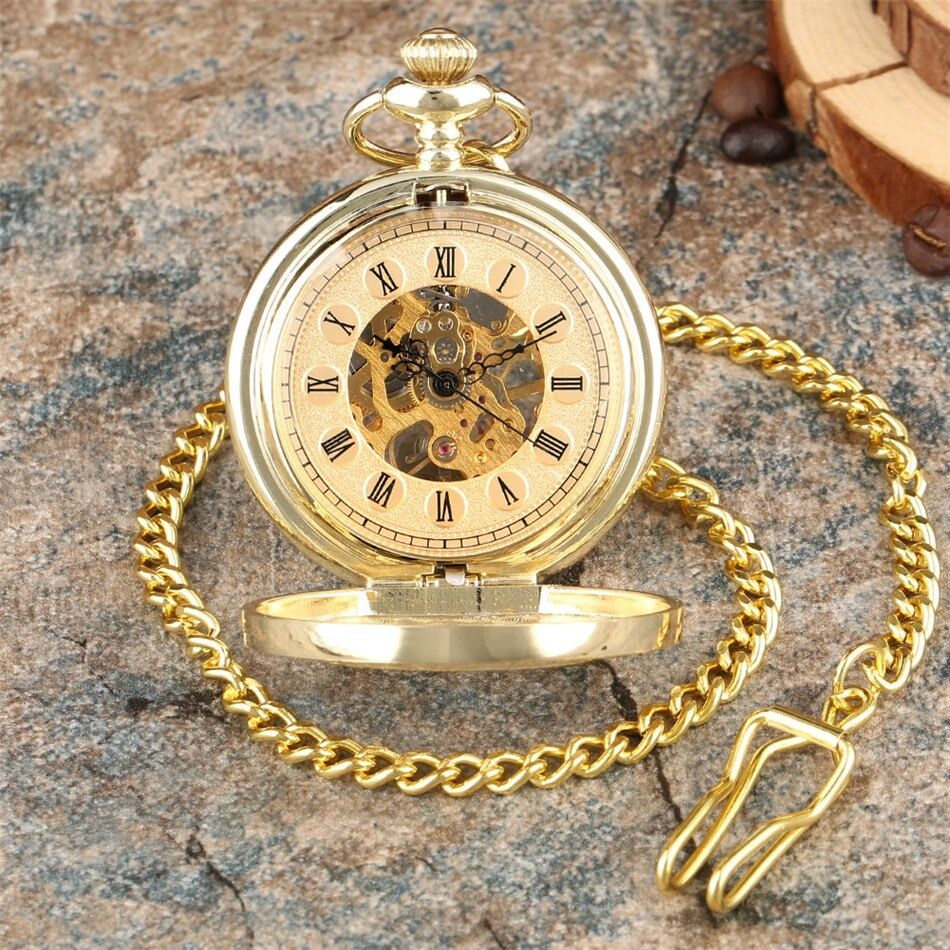 Exquisite Male Retro Clock with Chain / Antique Mechanical Pocket Watch of Three Colors