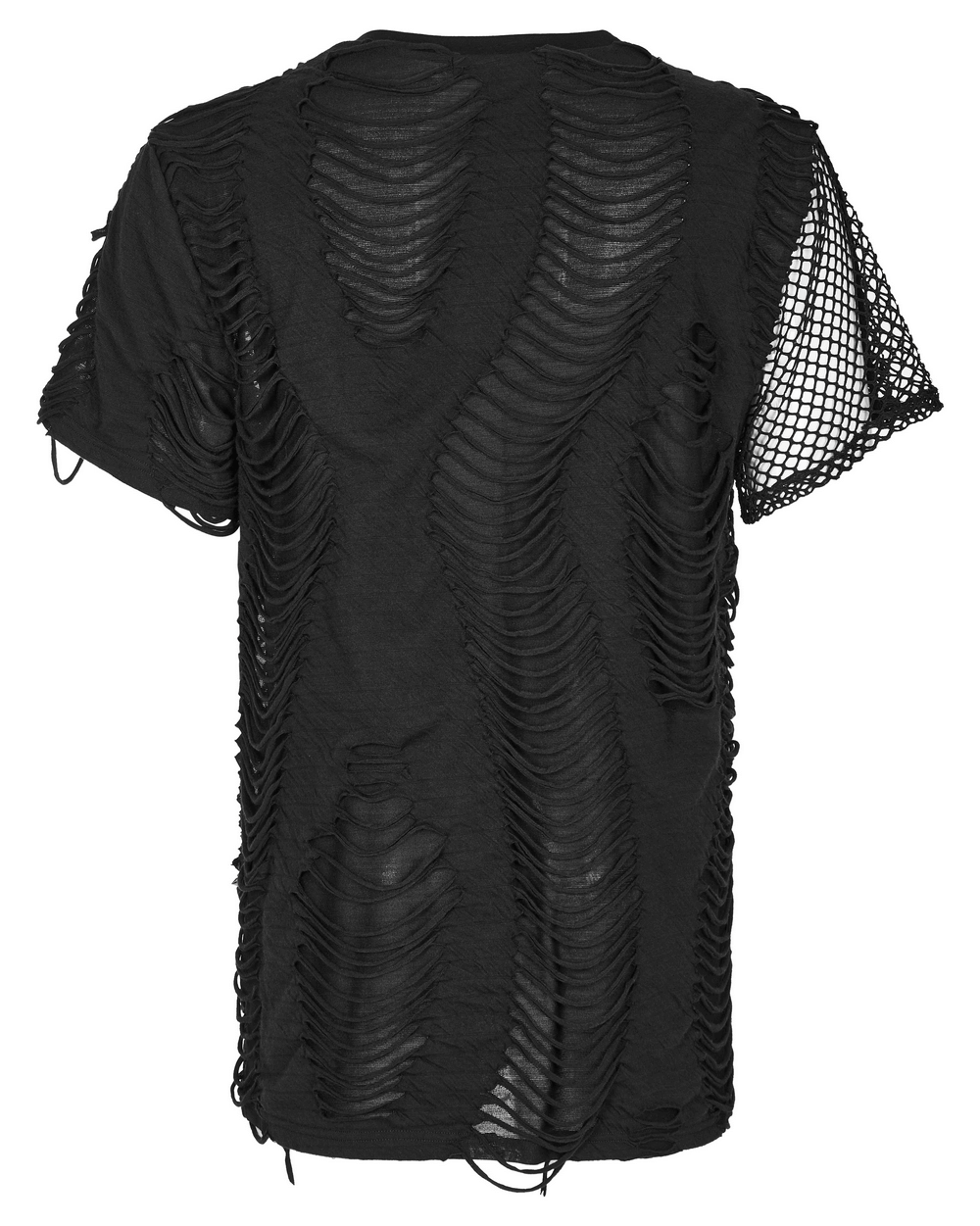 Eyelet-Studded Punk T-Shirt with Mesh Splice Design
