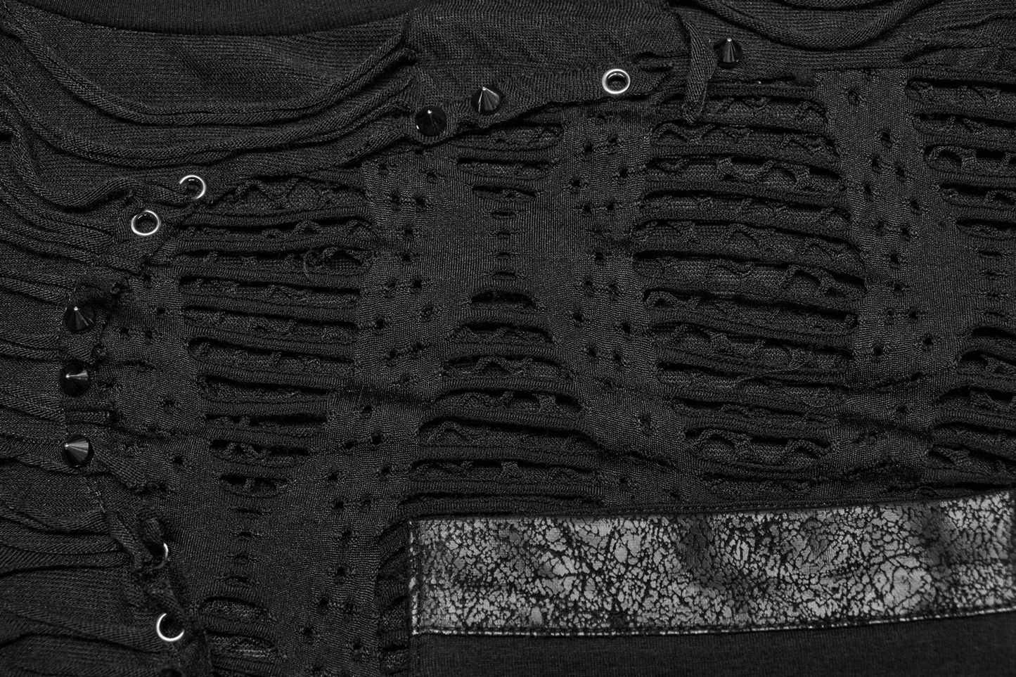 Eyelet-Studded Punk T-Shirt with Mesh Splice Design