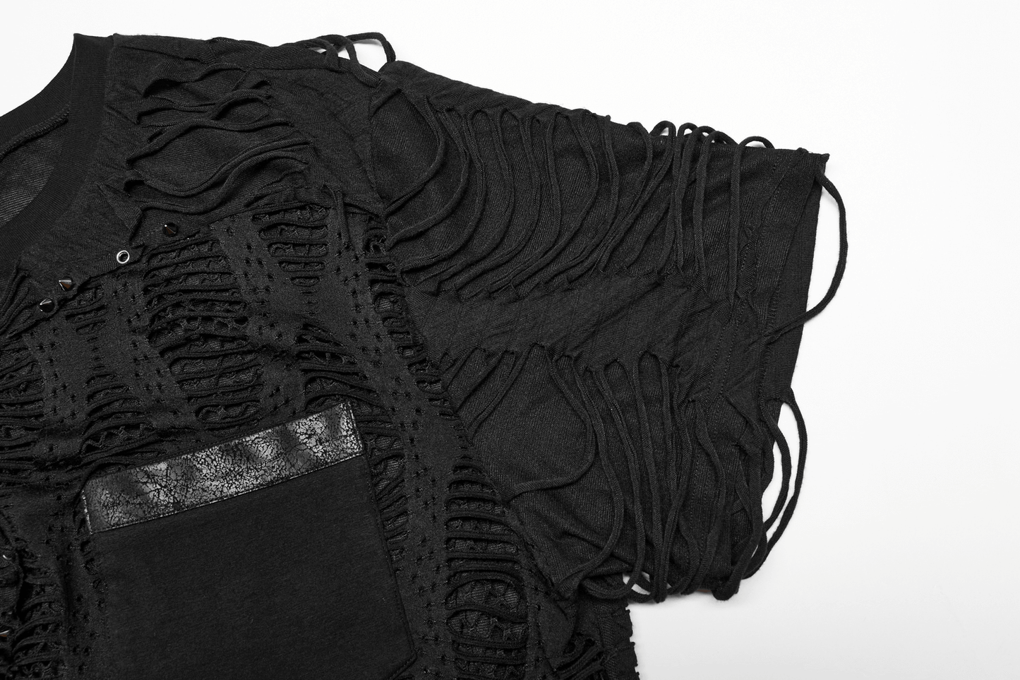 Eyelet-Studded Punk T-Shirt with Mesh Splice Design