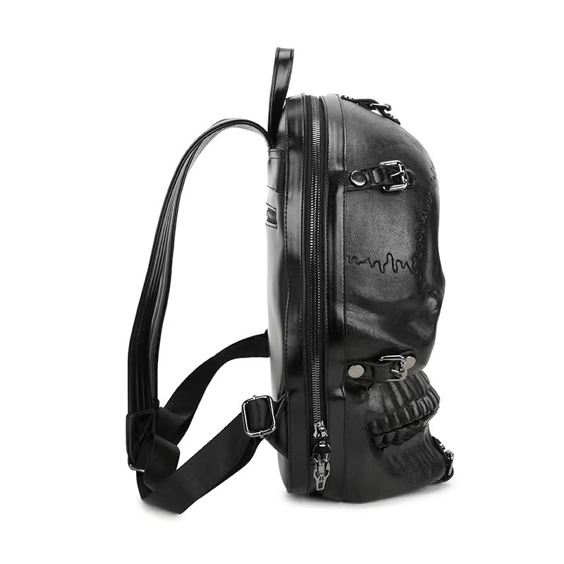 Fashion 3D Skull Head Backpack / Unique Gothic Zippered Backpack