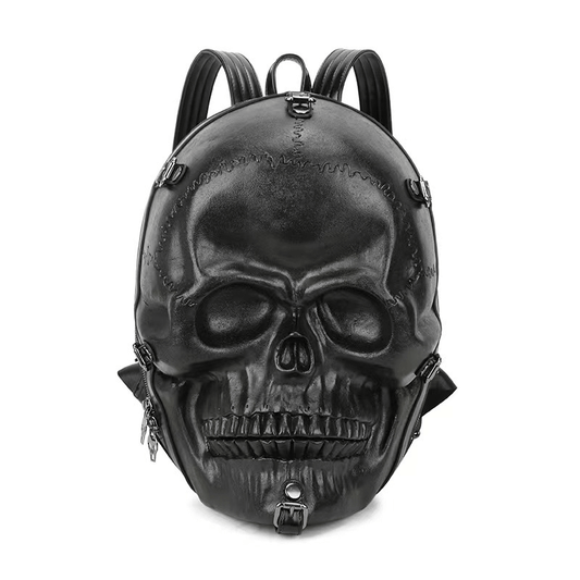 Fashion 3D Skull Head Backpack / Unique Gothic Zippered Backpack