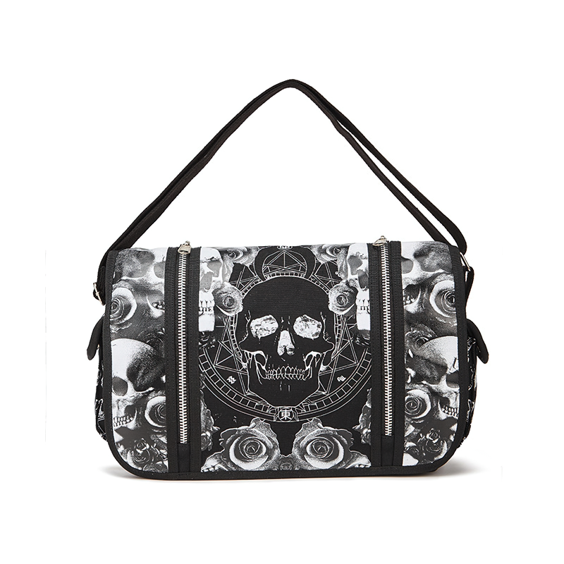 Fashion Black Gothic Shoulder Bag For Women / Brand Rivet Patchwork Handbags