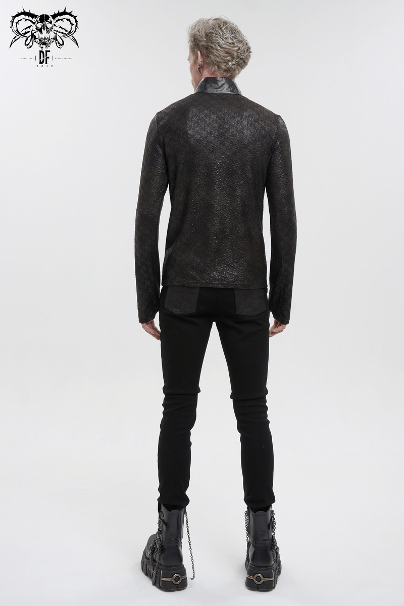 Fashion Black Stand Collar Sweatshirt with Lace-Up / Gothic Men's Metal Rings Sweatshirt