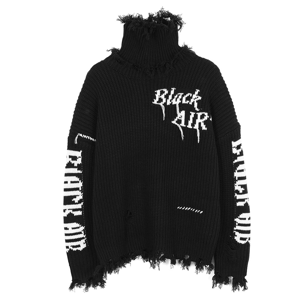 Fashion Black Women's Sweater with Turtle Neck / Oversized Streetwear for Women