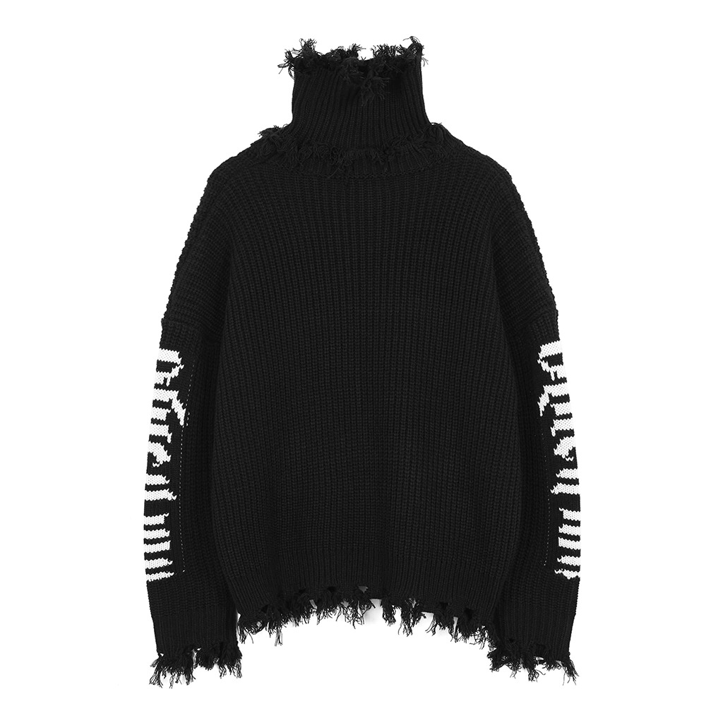Fashion Black Women's Sweater with Turtle Neck / Oversized Streetwear for Women