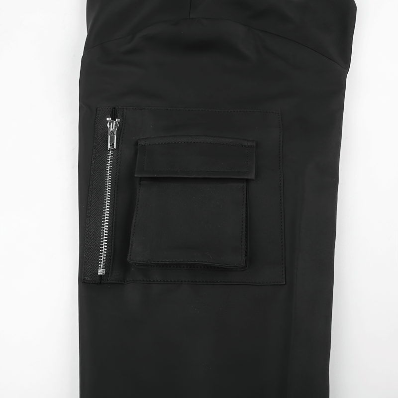 Fashion Black Zipper Cropped Top with Pockets on Sleeves / Women's Outfits in Punk Style