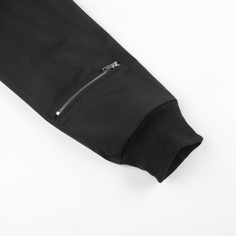 Fashion Black Zipper Cropped Top with Pockets on Sleeves / Women's Outfits in Punk Style