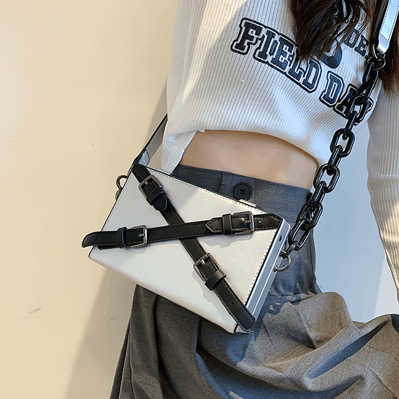 Fashion Box Shape Buckled Bag With Long Strap / Mini Single Shoulder Bag