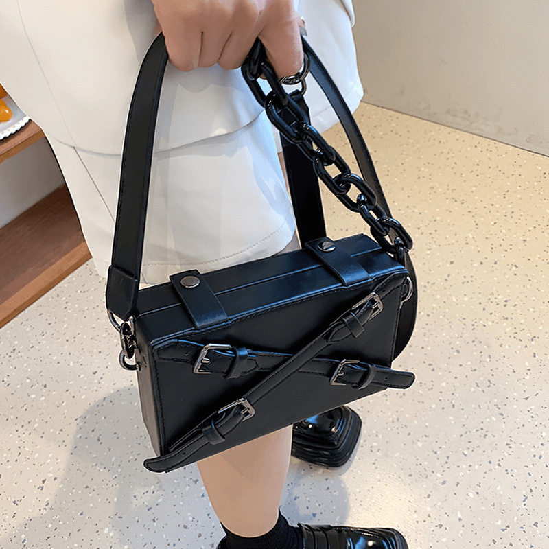 Fashion Box Shape Buckled Bag With Long Strap / Mini Single Shoulder Bag