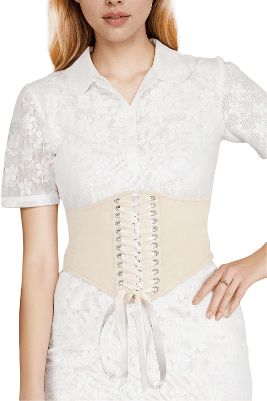 Fashion Brocade Corset Belt with Front Lacing and Back Zip