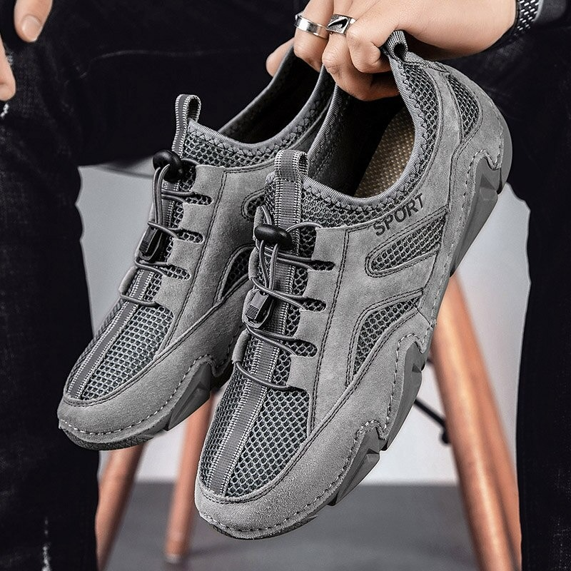 Fashion Casual Shoes Leather with mesh inserts for Men / Flat Sneakers Breathable