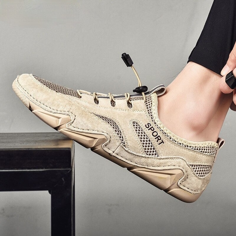 Fashion Casual Shoes Leather with mesh inserts for Men / Flat Sneakers Breathable