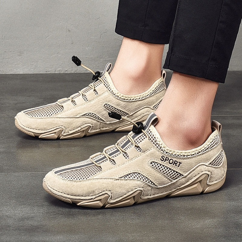 Fashion Casual Shoes Leather with mesh inserts for Men / Flat Sneakers Breathable