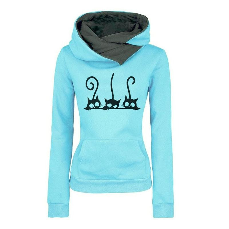 Fashion Cat Printed Long Sleeve Hoodies / Women's Warm Oversized Sweatshirts