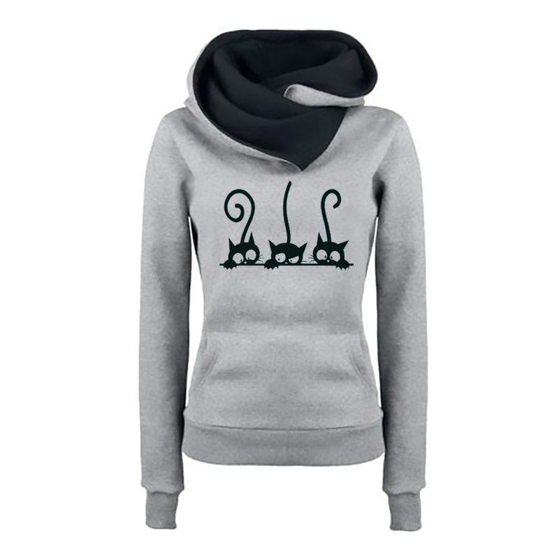 Fashion Cat Printed Long Sleeve Hoodies / Women's Warm Oversized Sweatshirts