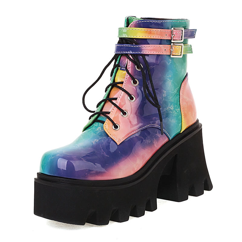 Fashion Colorful Women Ankle Boots Of Platform / Cool Street Footwear Of Chunky Heels