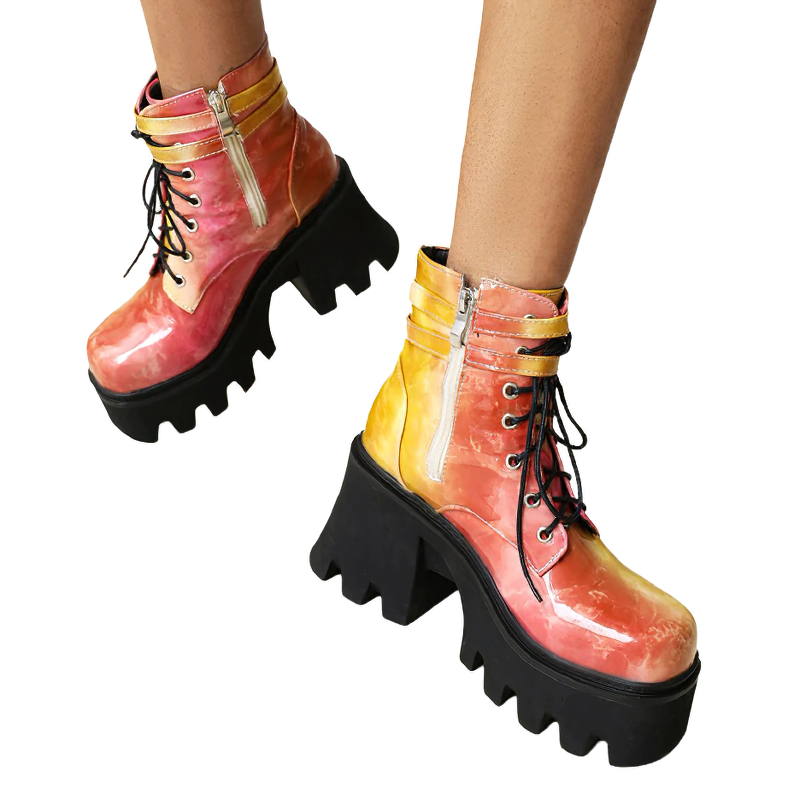 Fashion Colorful Women Ankle Boots Of Platform / Cool Street Footwear Of Chunky Heels