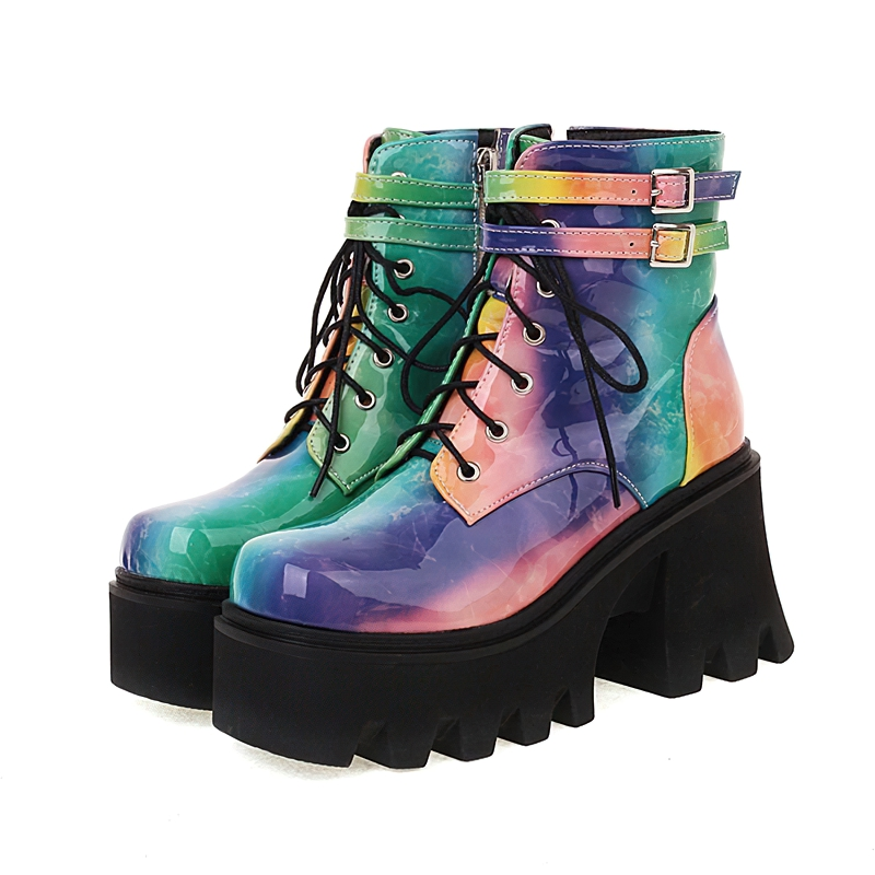 Fashion Colorful Women Ankle Boots Of Platform / Cool Street Footwear Of Chunky Heels