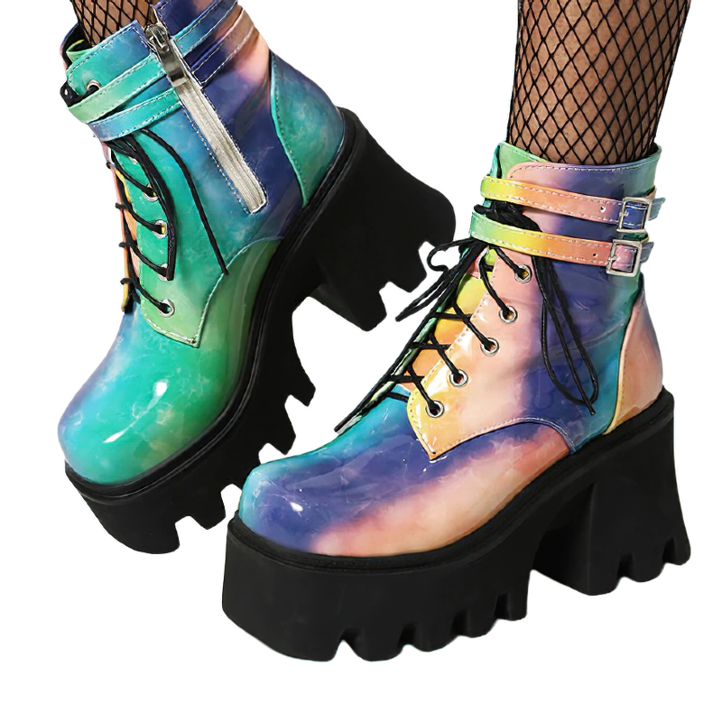 Fashion Colorful Women Ankle Boots Of Platform / Cool Street Footwear Of Chunky Heels