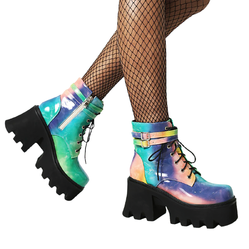 Fashion Colorful Women Ankle Boots Of Platform / Cool Street Footwear Of Chunky Heels