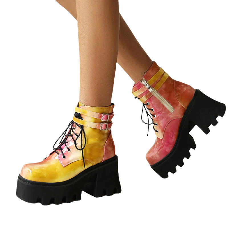 Fashion Colorful Women Ankle Boots Of Platform / Cool Street Footwear Of Chunky Heels