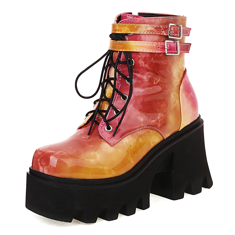 Fashion Colorful Women Ankle Boots Of Platform / Cool Street Footwear Of Chunky Heels