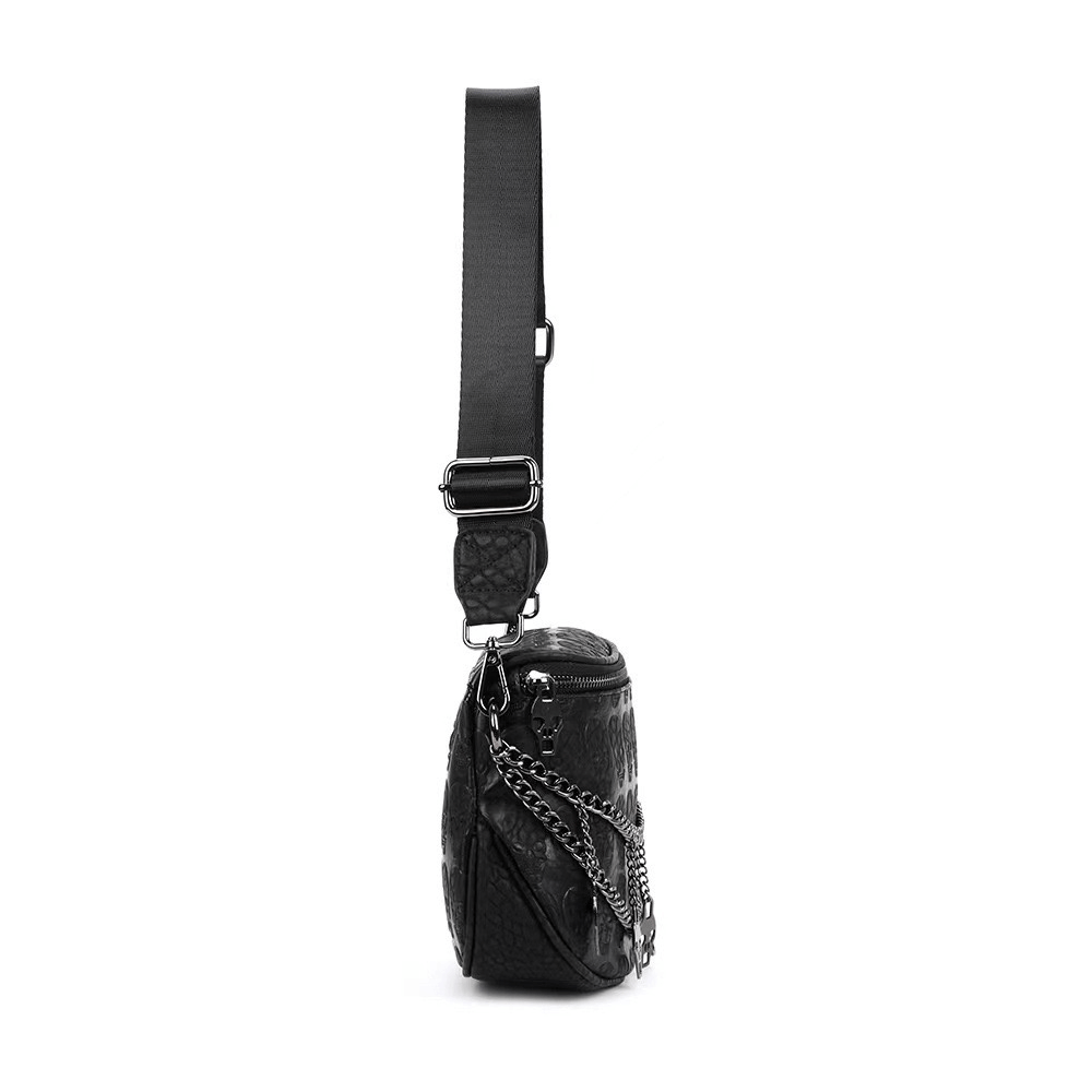 Fashion Shoulder Bag with Chain and Skulls / Ladies Gothic Accessories