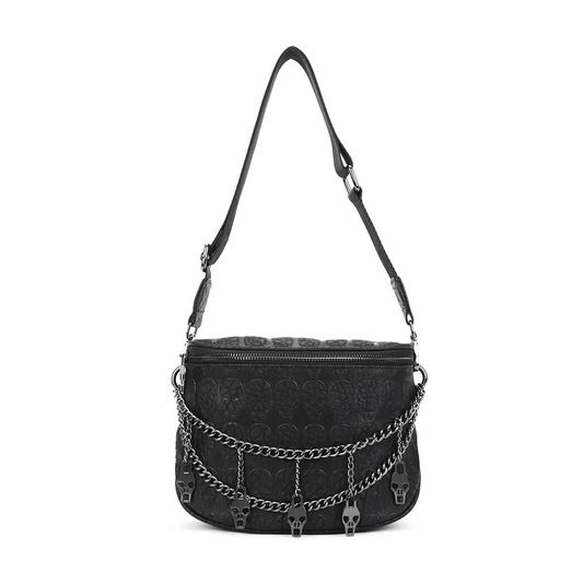 Fashion Shoulder Bag with Chain and Skulls / Ladies Gothic Accessories