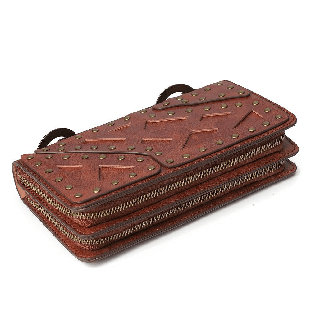 Fashion Double Zipper Stitching Bag With Rivets / Punk Hand Purse