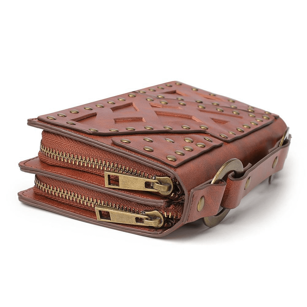 Fashion Double Zipper Stitching Bag With Rivets / Punk Hand Purse