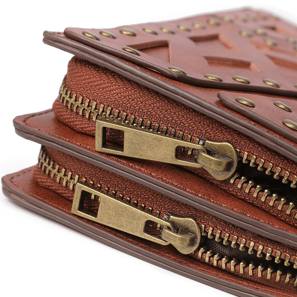 Fashion Double Zipper Stitching Bag With Rivets / Punk Hand Purse