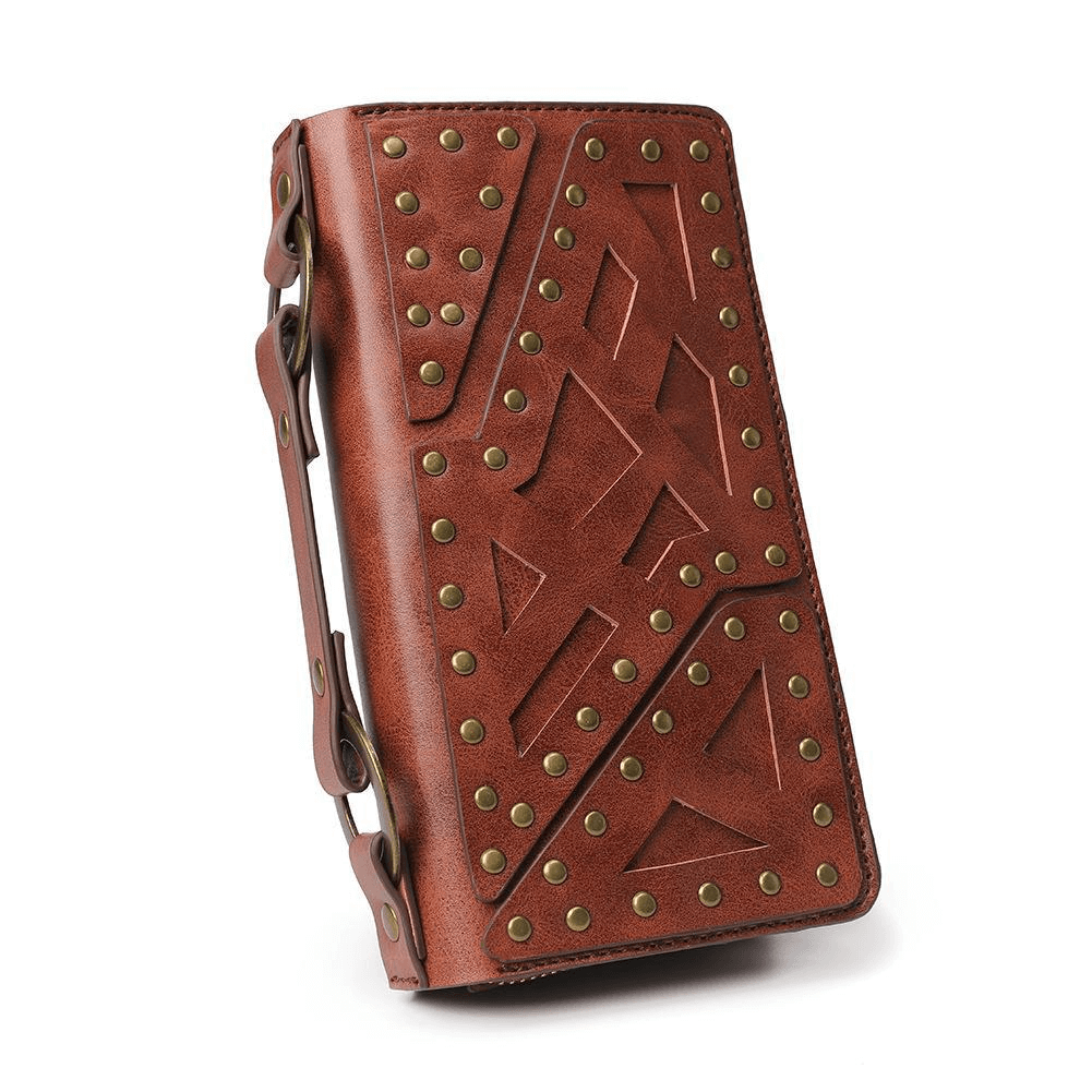 Fashion Double Zipper Stitching Bag With Rivets / Punk Hand Purse