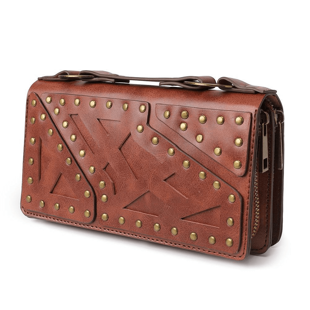 Fashion Double Zipper Stitching Bag With Rivets / Punk Hand Purse